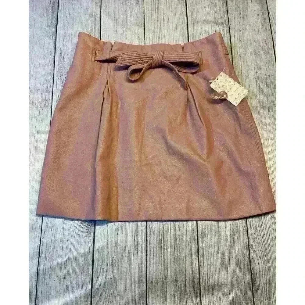 Free People Women's Payton Paperbag‎ Mini Skirt 10 Mauve Swoon #OB1053690 Boho